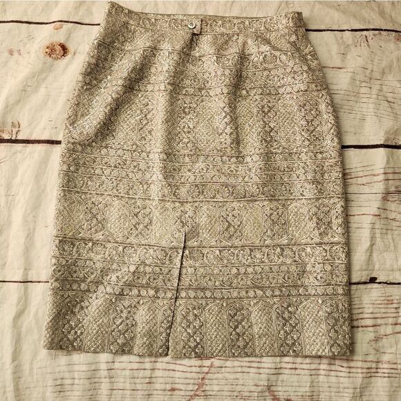 Vintage Escada Margaretha Ley Metallic Skirt Size 44/14 - Picture 2 of 4